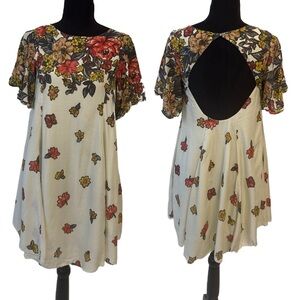 Kimchi Blue Floral Dress with Open Back - Red, Yellow, Brown